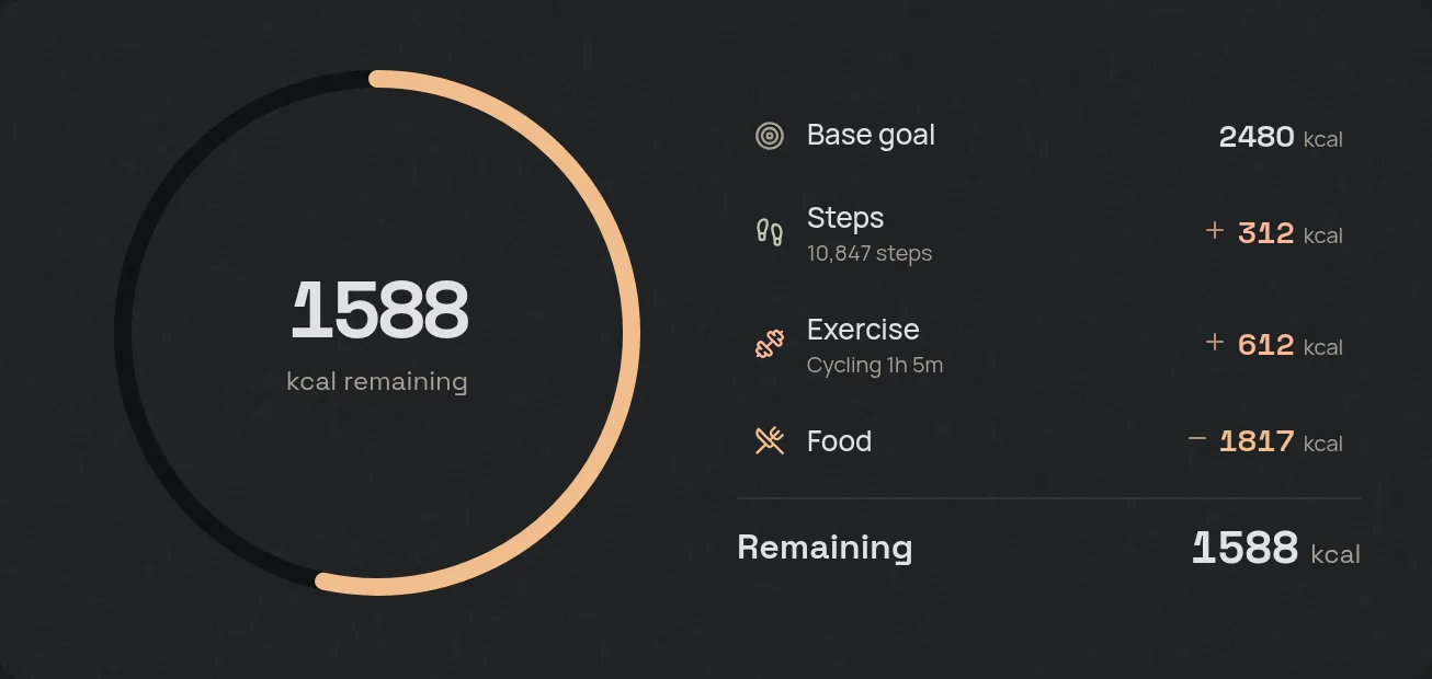 Calorie flow with steps and exercise adjustments