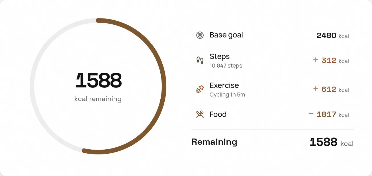 Calorie flow with steps and exercise adjustments